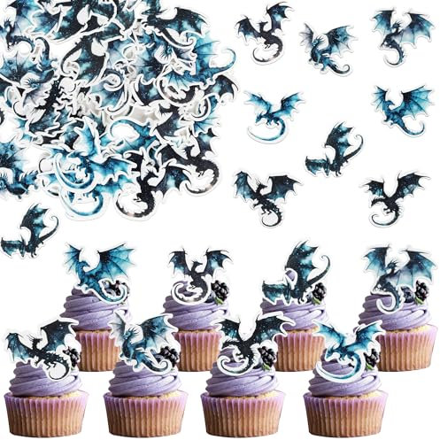 Xsstarmi 50 Pack Edible Dragon Cupcake Toppers Wafer Paper Dragon Cake Decorations Edible Dragon Cake Decorations for Dragon Theme Baby Shower Happy Birthday Party Cake Decorations