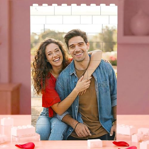 VEELU Personalised Photo Building Bricks Diy Gifts for Men Women Custom Picture Jigsaw Puzzle Blocks Anniversary Birthday Valentines Gifts for Him Her Boyfriend Girlfriend Couple Family