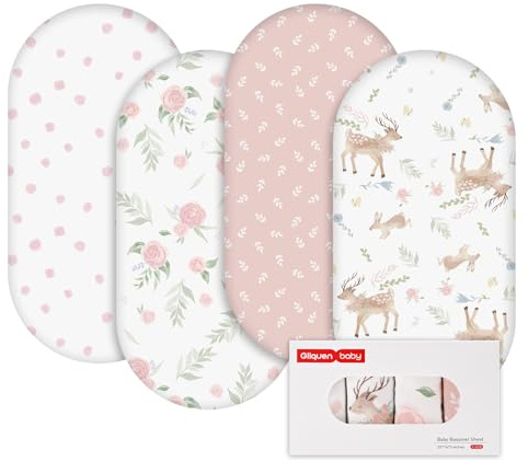 GLLQUEN BABY Paquete de 4 sábanas bajeras para moisés, sábanas bajeras para cochecito de bebé recién nacido, 100 % microfibra Oeko-tex100, acogedoras y transpirables para cuna de bebé para niños y