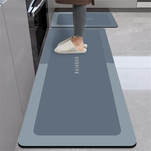 Highdi Tapis de cuisine, antidérapant, lavable, moderne, exquis, pour cuisine, tapis de cuisine, long, tapis de couloir, pour entrée de salon, salle de bains (50 x 150 cm, bleu)