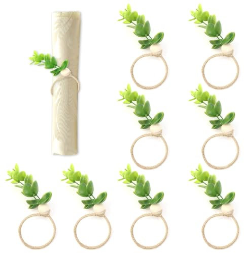 KXVXXV Lot de 8 ronds de serviette en bois rustique ferme bohème pour fête de mariage, Pâques, Thanksgiving, Noël, fête, vacances, décoration de table