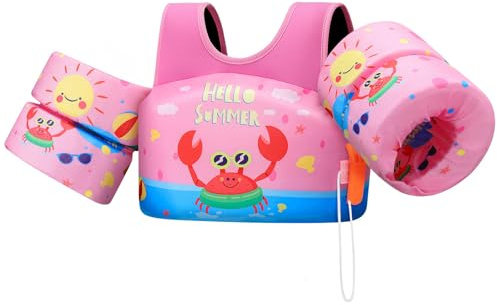 HeySplash Manguitos de Natación para Niños, Chaleco Flotante para Aprender a Nadar Piscina Flotadores con Brazaletes, Doble Hebilla de Segura Ajustable para Niños | Se adapta a 22-30-40-50-60-66 libras, chaqueta de natación para charco para niños, flotador de piscina con brazo de ala de