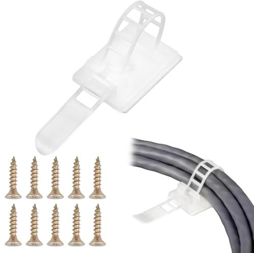 50 Piezas Ajustable Abrazaderas Autoadhesivas,Bridas Autoadhesivas Ajustables con 10 Tornillos,Autoadhesivo Abrazaderas de Cable Ajustables,para Ordenar y Recoger Cables en Casa y Oficina(Blanco)