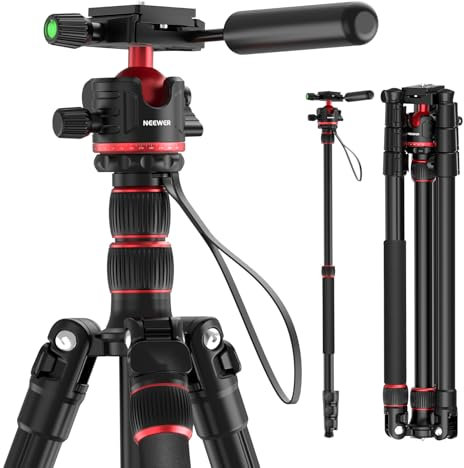 NEEWER 77 Camera Tripod Monopod with 360° Ball Head & Arca Type QR Plate, Compact Aluminum Lightweight Travel DSLR Video Tripod Stand with Reversible Legs & Inverted Central Axis, 13lb Max Load, TP08