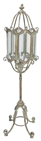 Frank Flechtwaren Standlaterne Shabby-Grey, Metall, Glas Maße: Ø 36 x 112 cm, einfache Selbstmontage, passend für Kerzen max. Ø 6 cm, ohne Kerzen, außergewöhnliches Dekoelement