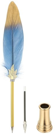 PATIKIL Schreibfeder Gänsefederstift Marineblau mit Gold Stifthalter