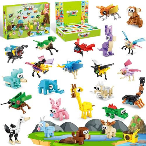 Joellfuner Mitgebsel Kindergeburtstag Gastgeschenke, 24 Pack Mini Tiere Bausteine Konstruktionsspielzeug, 3 In 1 Montessori Spielzeug, Weihnachten Geburtstag Party Geschenke für Kinder ab 3 Jahre