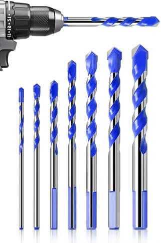GEMMAHW Masonry Drill Bits Set of 7 (Φ 3-12mm), Professional Concrete, Brick, Tile, Wood, Metal, Glass Drill Bits, High Hardness Cemented Carbide, Triangle Shank, 2-Flute Spiral, 7 Count