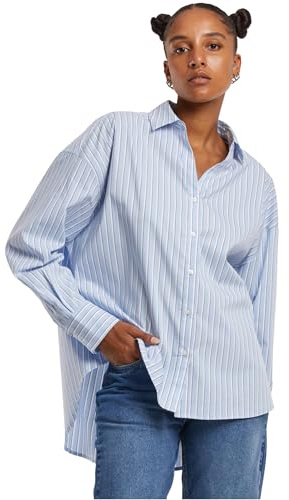 Urban Classics Damskjortblus damer, överdimensionerad randig blus, randig damblus i överdimensionerad look, storlekar XS – 5XL, Puderblå/vit, 3XL