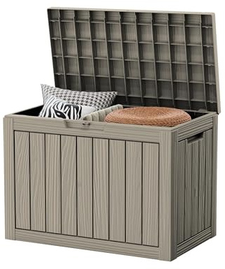 Yardgrace 45 Gallon Deck Storage Box, Resin Lockable&Waterproof Deck Box for Indoor and outdoor Tools Storage, Ash Grey