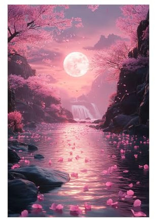 TERUEA 1 Pezzo Stampa su Tela Quadri Moderni Murale Arte Moderno Decorazioni da Parete Pittura Immagini Decori Floreale Valle dei fiori di pesco della luna rosa (Rosa)-70x100cm Non incorniciato
