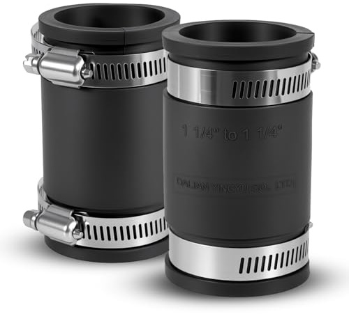 DLYYPLUS 2 Pcs 1-1/4 IN Flexible PVC Pipe Coupling with Stainless Steel Clamps Fit 1-1/4 IN Nominal Pipes, Couplers for Plastic and Copper Pipe Plumbing Connections, Drain Repair, Dust Hose