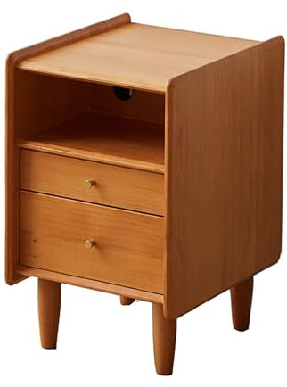 Mesita de Noche Estrecha de Madera de Cerezo, mesita de Noche de Madera Maciza con 2 cajones y Estante Abierto, Elegante Mesa Auxiliar para Dormitorio y Sala de Estar (tamaño: 30 cm)