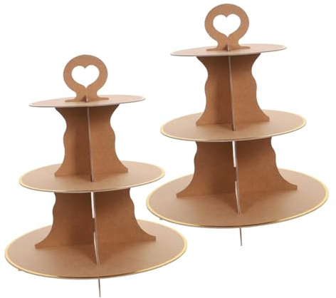 LAPYAPPE 2 Stück Papier Cupcake Ständer Mehrstöckiges Kuchen Display Stabile Papp Etagere in Khaki mit Goldprägung Multifunktional für Kuchen Desserts und Cupcakes bei Partys und Festen