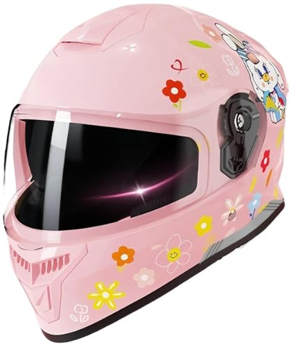 Casco de moto para niños, casco de scooter, con doble visera, casco de scooter para niñas, casco de ciclomotor para niños, 50-58 cm, para niños de 6 a 13 años B,50-58CM