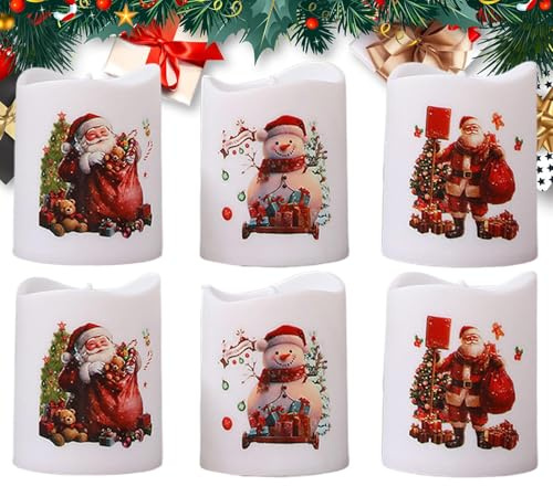 Bougies piliers LED de Noël,bougies de Noël sans flamme - Bougies bonhomme de neige à piles,6 bougies de noël, ornements de bureau pour la décoration de la maison de vacances