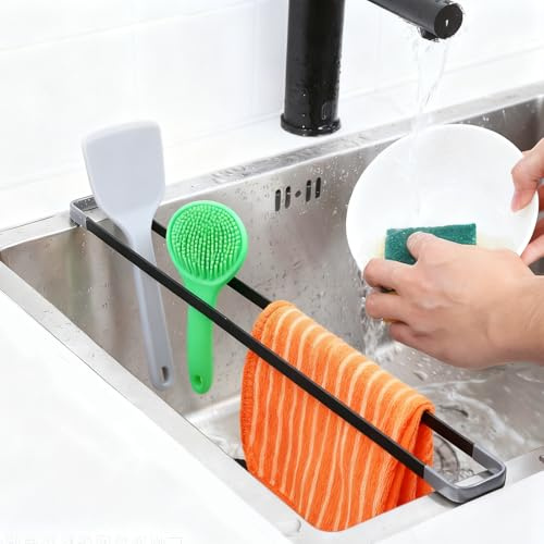 2 Stück Spülbecken Organizer, Spüllappenhalter Lappenhalter Spülbecken, Langlebiges ABS Handtuchhalter Schwarz, Multifunktionaler Abtropfgitter, Vielseitiger Spültuchhalter Praktischer Küchenspülen 43