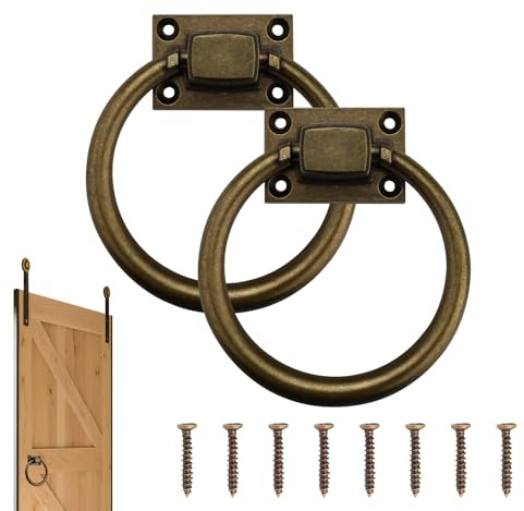 2 runde Schiebetürgriffe, 9,7 cm, antikes Messing, Tropfenring, Schubladengriff, Zinklegierung, Schrankgriff, Griff für Garage, Küche, Outdoor, Möbel, Bauernhaus, Hardware (2 Stück)