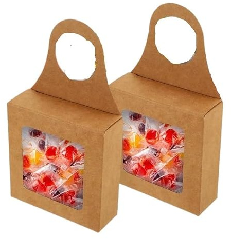 PapiertüTen mit Fenster, GeschenktüTe mit Fenster 30 stücke Hängende Süßigkeitenverpackungsbox Faltbare Kraftpapier-Weindekorboxen mit Sichtfenster