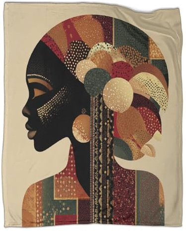 kaiyun Ilustración Digital impactante del Perfil de una Mujer Africana Manta Patrón Diseño Novedoso Dormitorio Suave Cómoda Ropa Cama Esponjosa Cuatro Estaciones 50x60inch(127x152cm)