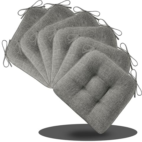 AddGrace 6er Set Sitzkissen 40 x 40 x 10cm Weiche Stuhlkissen mit Hochwertiger Polsterung für Innenbereich Küche oder Esszimmer,Hellgrau