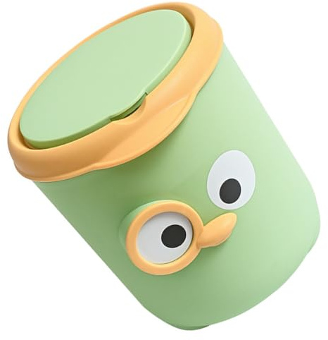 BESPORTBLE Petite Poubelle de Bureau avec Couvercle Anti-odeur Corbeille de Table Miniature pour Cuisine et Bureau Récipient de Rangement Pratique et Élégant Design Cartoon Vert