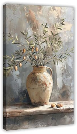 QIENAZIO Lienzo decorativo para pared, diseño de ramas de olivo y plantas en tonos pastel, pósteres e impresiones estéticas para habitación, dormitorio, oficina, 40 x 60 cm