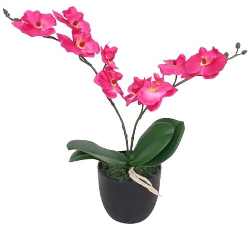 Generico Orchidea Artificiale con Vaso 30 cm Rossa,Flora Artificiale