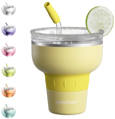 magcheer 473ml(16oz) Margarita Tumbler with Lid and Straw | Insulated Travel Margarita Glass | Stainless Steel Cocktail Tumbler | Great Gift for Pool Party Vacation(Yellow)