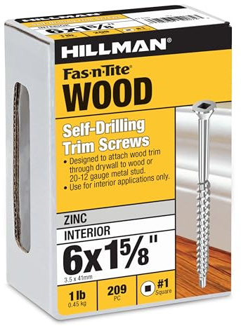 Project Center 209 Pcs Self-Drilling Trim Screws (#6 x 1-5/8) | Square Drive Interior Trim & Drywall Screws | Zinc Plated Fasteners for Wood, Metal Studs & Interior Construction