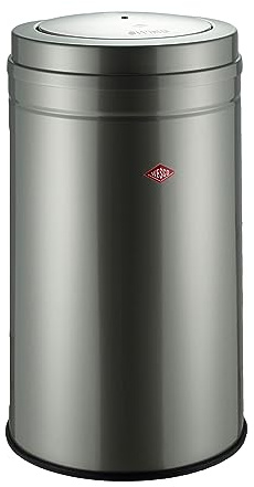 Wesco Big Swing Abfallsammler aus hochwertigem Stahlblech in der Farbe Neusilber, leichte Bedienung durch Swing-Deckel, Volumen 120L