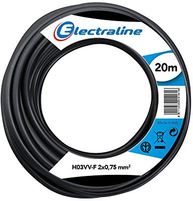 Electraline 11165 Cavo per prolunghe ed elettrodomestici H03VV-F Sezione 2x0,75 mm² - 20 mt - Nero