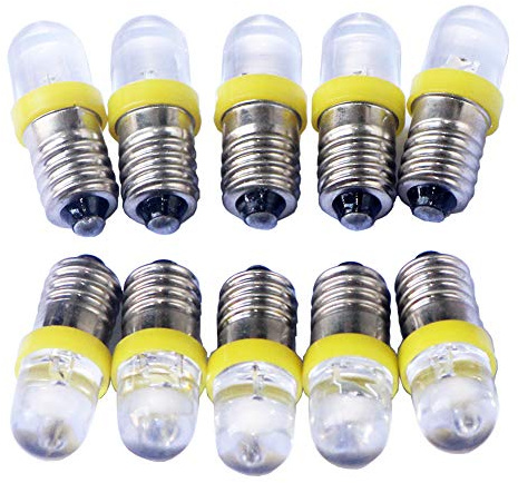 GutReise 10x E10 DC 3V Yellow Spotlight LED Lamps Light Bulbs + 10pcs E10 Lamp Socket Base