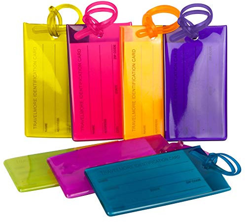 7er-Pack Kofferanhänger | Flexibler Gepäckanhänger für Koffer, Taschen und Gepäck | Adressanhänger | Namensschilder aus PVC | Luggage Tags | Bunte Farben