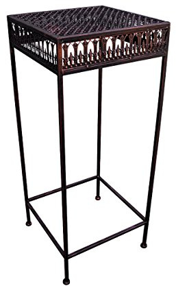 Taburete de Metal Soporte para Flores, Mesa Auxiliar, Aspecto Envejecido, Marrón, Rectangular (M (P-866))