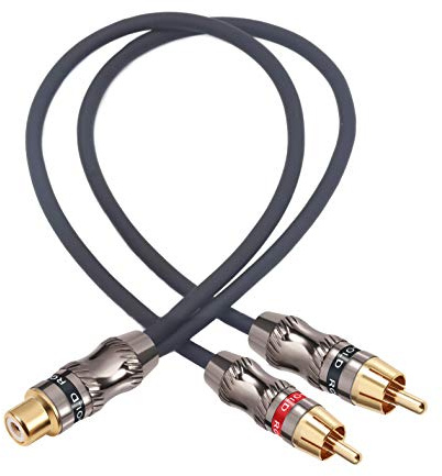 Devinal Cinch-Splitterkabel, RCA-Buchse zu Dual-Stecker Vergoldeter Adapter, Stereo-Phono-Audio-Y-Kabel für hohe Beanspruchung (1 Buchse zu 2 Stecker) 25 cm