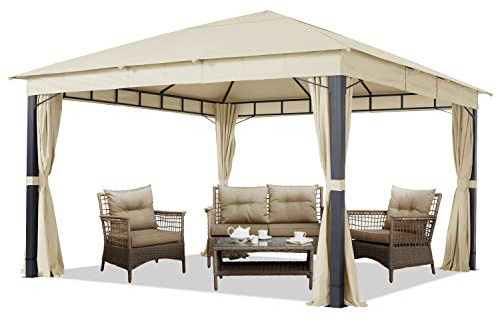 TOOLPORT Garden pavilion 4x4 m ALU PREMIUM approx. 220g/m² waterproof roof tarpaulin pavilion 4 sided garden tent champagne approx. 9x9 cm profile