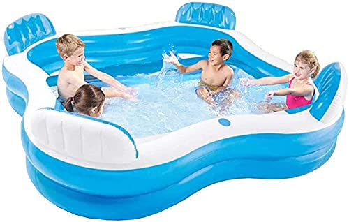 HGYJ Grande pataugeoire-229 X 229 X 66 cm, Piscine Gonflable familiale à Quatre Dos, Enfants/Tout-Petits/Adultes, Jardin de fête d'été intérieur et extérieur au Bord de l'eau,Blue