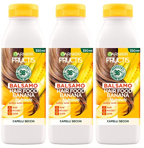 Garnier Fructis Hair Food Banane Pflegespülung für trockenes Haar Entwirrende und vegane Formel mit Inhaltsstoffen 98% natürlichen Ursprungs - 3 Flaschen à 350 ml