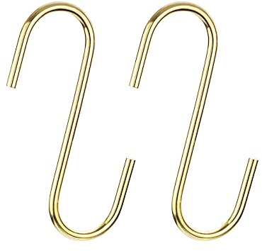 sourcing map S Hanging Hooks, 5inch(120mm) Extra Long Steel Hanger, Indoor Outdoor Uses for Garden, Bathroom, Closet, Workshop, Kitchen, Gold Tone, 2Pcs