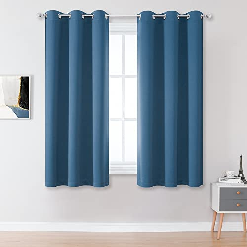 DUALIFE Denim Blue Curtains 45 Inch Length, 34 Inch Wide Narrow Curtains for Short Window, Bedroom Blackout Curtains for Boys Room Decor(Midnight Blue, 34x45 Inch, 2 Panels, Grommet Top)