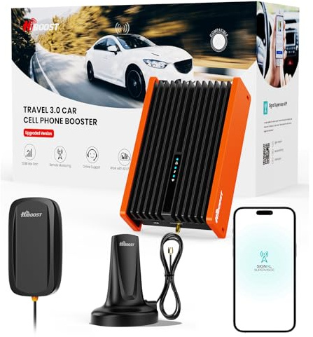 HiBoost Cell Phone Booster for Car and SUV Pickup, Signal Booster 5G & 4G LTE for All U.S. Carriers Verizon, AT&T, T-Mobile, with Enhanced Magnetic Roof Antenna | FCC Approved