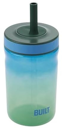 Built 16 fl oz Single-Walled Tritan Straw Seal Bedford Tumbler, Straw Lid Spill-resistant Travel Cup Keep Drinks Cold for Home Travel, Sea Glass