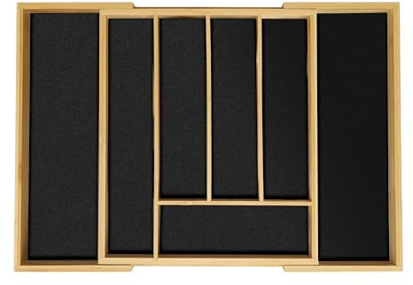 Relaxdays Besteckkasten Bambus & MDF, Natur/schwarz | Besteckschublade