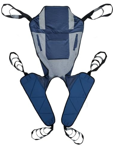 BUYHAO Größe L Universal Mesh Patient Lift Sling, Ganzkörper Heben Schlingen mit Kopf- und Rückenstütze, gepolsterte geteilte Beinschlingen mit Toilettenöffnung, 5 Griffe, 6 Gurte, Transferschlinge