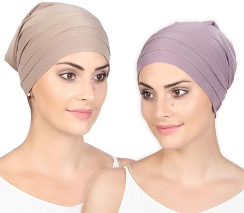 Wisebom 2 Stücke Chemo Mütze Damen, Dünne Beanie Mütze Lila Khaki, Chemo Hut Weich Leicht, Schlafmütze Haarausfall für Frauen Damen