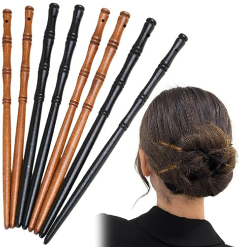 Wooden Hair Sticks, 8PCS Hair Chopsticks for Women, Bamboo Shape Chinese Hairpin, Vintage DIY Hair Pins for Buns Long Hair