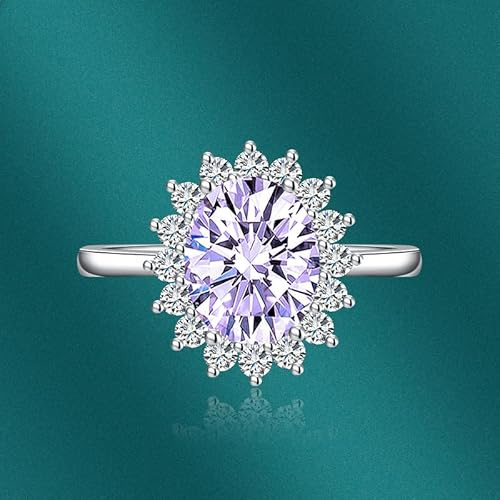 LAIFULA 925 Silver Sunflower with Oval Cut 11A Cubic Zirconia Ladies Wedding Band Fashion Halo Engagement Rings for Womens Adjustable Size Ring(Purple)
