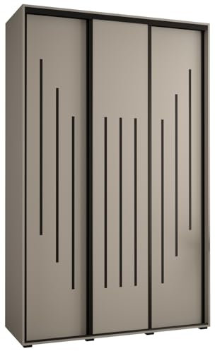 MEBLE KRYSPOL Dakota 8 Schrank mit DREI Schiebetüren - Moderner Kleiderschrank mit Kleiderstange und Regalen - 235,2x160x60cm - Kaschmir Schwarz