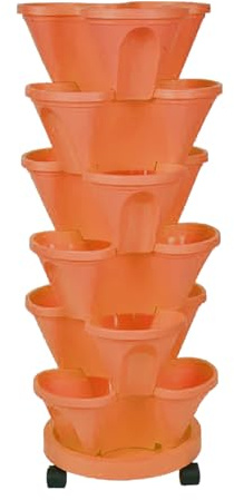MISNODE 6 Tier Stackable Planter, 3 Petal Design, Vertical Garden Planter with Movable Base, Strawberry Flower and Vegetable Planter, Planter Pot for Garden Front Door Balcony(Brown)